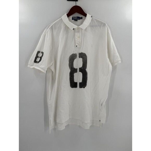Polo Ralph Lauren White Polo 8 on Front and Sleeve Size XXLARGE Excellent UC - Picture 4 of 12